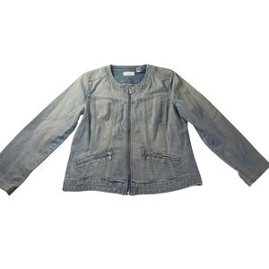 Chico's Women's Blue Denim Jean Jacket 1 (US 8) Classic Casual Chic‎ Modern Prep